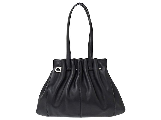 Gancini Borsa in pelle nera Salvatore Ferragamo Nero