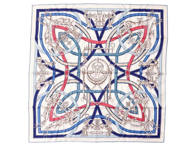 Hermès Carré 90 Legendary Harness Lenço de seda Rosa Branco Azul