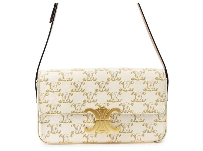 Céline Celine Triomphe Claude Shoulder Bag Brown White