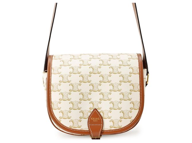 Céline Celine Medium Folco Triomphe Shoulder Bag Brown White