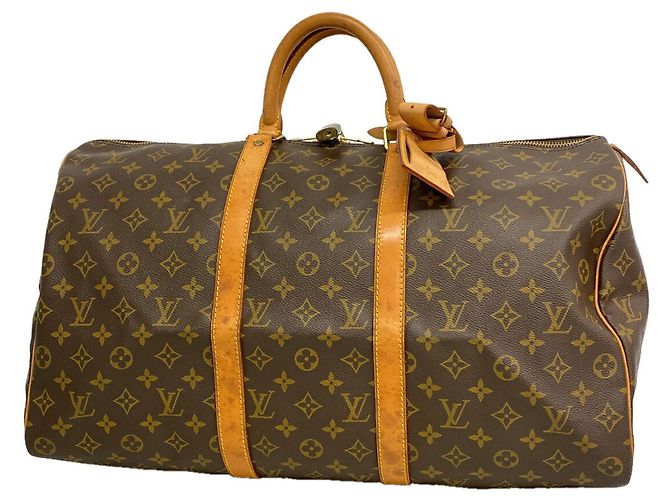 Louis Vuitton Brown Boston Monogram Keepall 50 Castaño