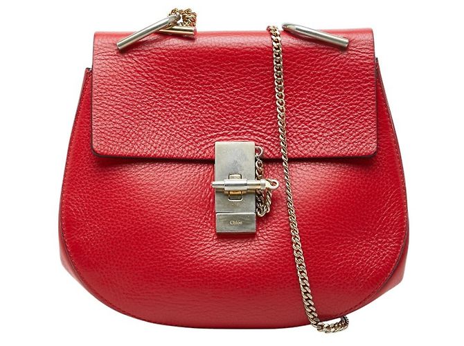 Bolsa de Ombro com Corrente Chloé Drew em Couro Vermelho