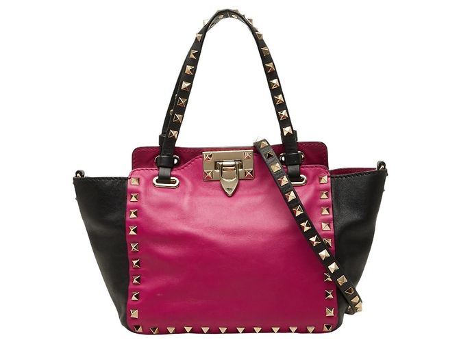 Bolsa de mão e de ombro Valentino Rockstud Preto Rosa