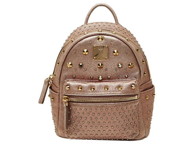 MCM Studded Backpack in Pink Leather