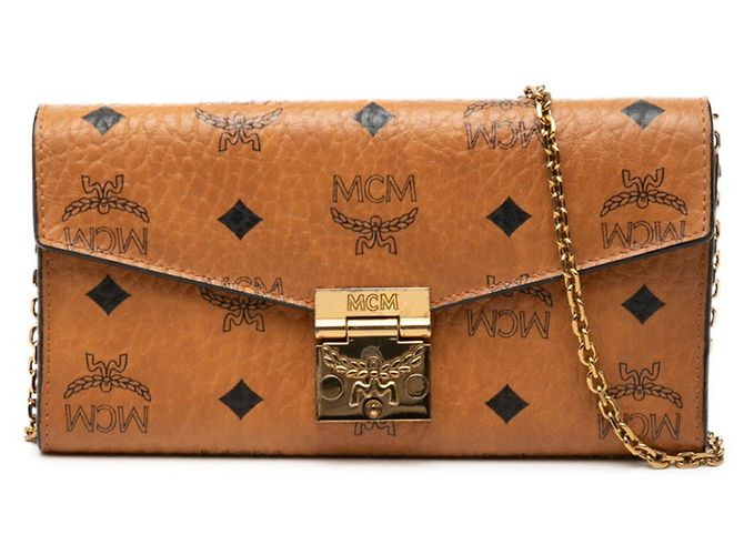 Portafoglio a tracolla MCM Visetos Logogram Tracy Chain Marrone