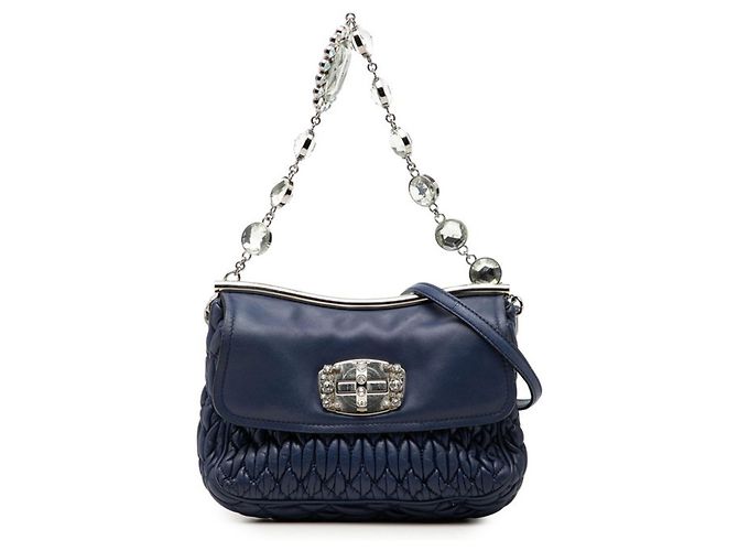 Sac à main Miu Miu Matelassé Bijou Chain Bleu