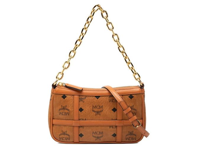 Bolsa de mão com corrente MCM Visetos Logogram Marrom
