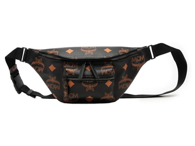 Riñonera MCM Maxi Visetos Logogram Fursten Negro Naranja