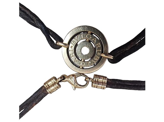 Bulgari Bvlgari B.zero1 Colar de Couro Marrom Dourado