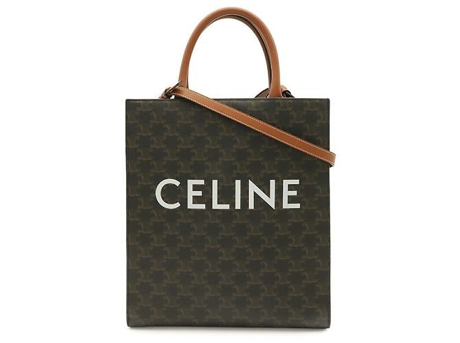 Céline Sac Cabas Vertical Small Celine Blanc Marron foncé