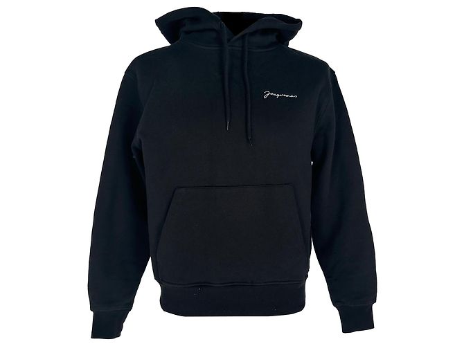 Jacquemus Hoodie mit besticktem Logo aus schwarzer Baumwolle