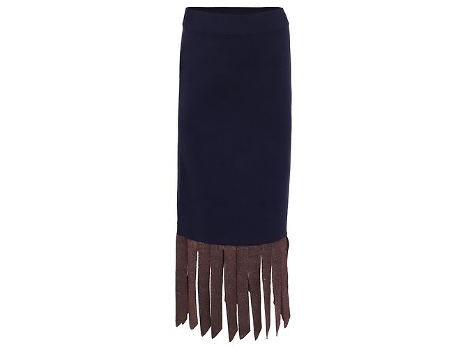Staud Midi-Rock mit Fransen aus Viskose in Navy Blue Blau Marineblau