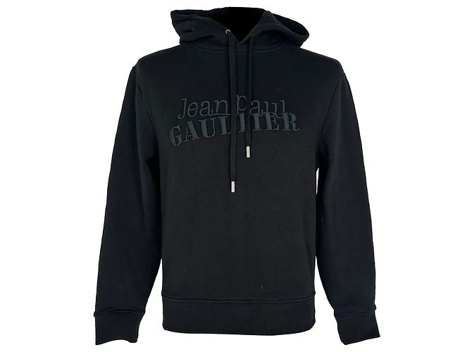 Felpa con cappuccio in cotone nero con logo ricamato Jean Paul Gaultier