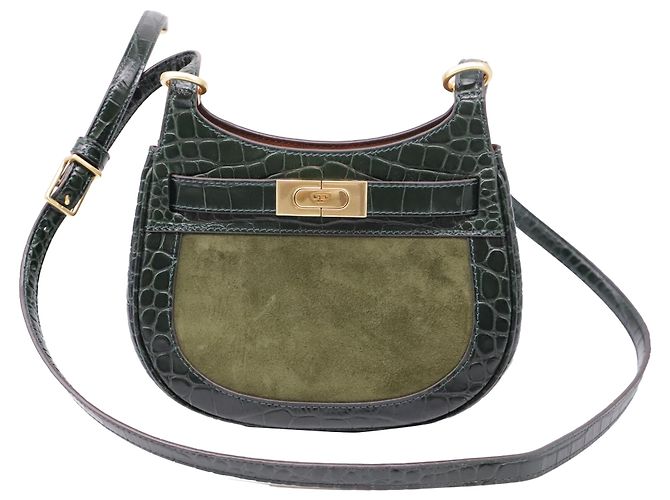 Bolsa Tiracolo Lee Radziwill Small com Efeito Croco em Couro Olive da Tory Burch Verde Verde oliva
