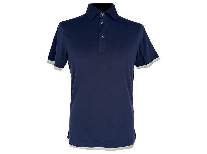 Polo de efecto superpuesto Brunello Cucinelli en algodón azul marino