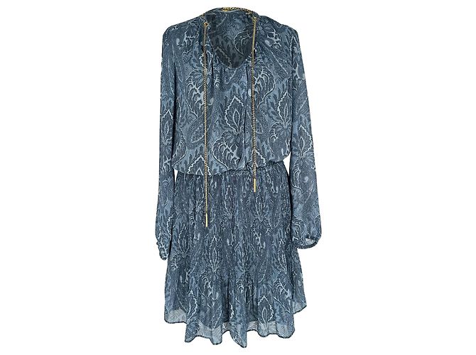 Michael Michael Kors Devonshire Paisley-Print Mini Dress in Blue Polyester