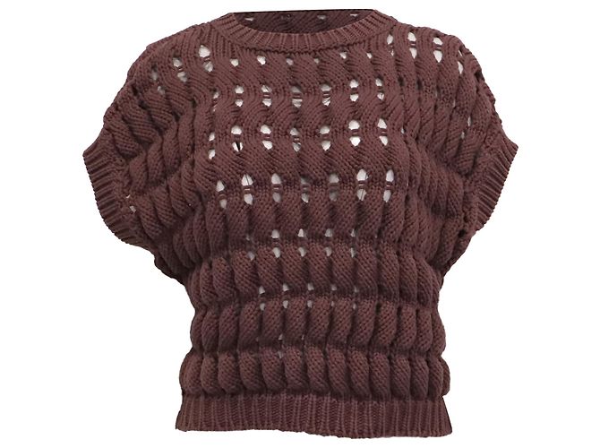 Brunello Cucinelli Stricktop mit Lochmuster aus brauner Baumwolle Rot
