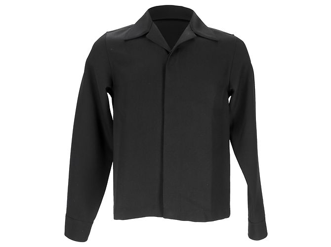 Jil Sander Camp-Collar Overshirt in Black Wool