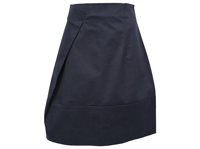 Saia midi evasê Jil Sander em algodão azul marinho