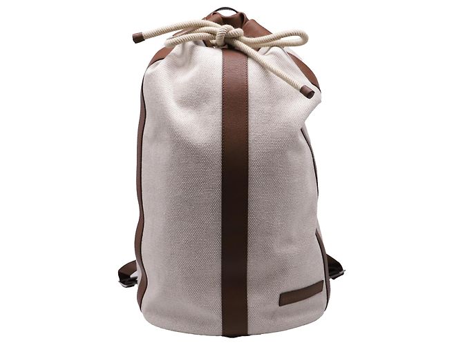 Brunello Cucinelli Drawstring Backpack in Beige Canvas