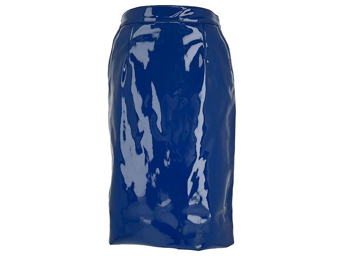 Marc by Marc Jacobs Midi Pencil Skirt in Blue Polyurethane