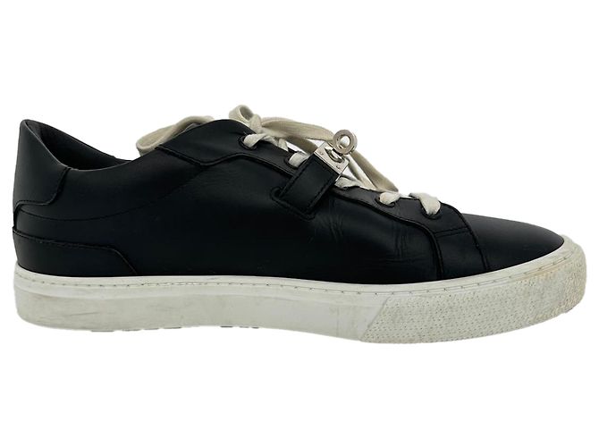 Sneaker basse Day Hermès in pelle di vitello nera Nero
