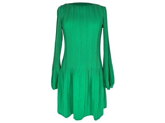 Maje Plisseierter Mini-Kleid mit langen Ärmeln aus grünem Polyester