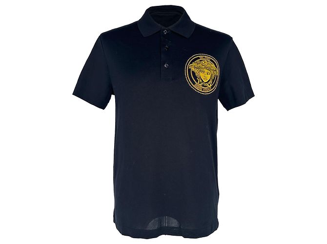 Polo Versace em algodão azul marinho com bordado Medusa