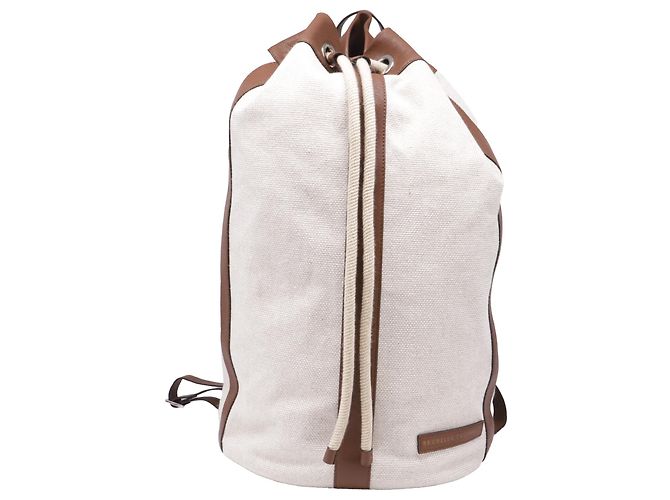 Sac à dos à cordon Brunello Cucinelli en toile beige