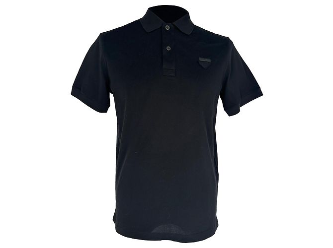 Prada Polohemd aus schwarzer Baumwolle mit Logo-Applikation