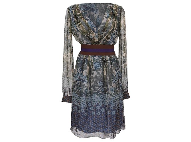 Abito midi con stampa floreale e scollo a V Alberta Ferretti in seta multicolore