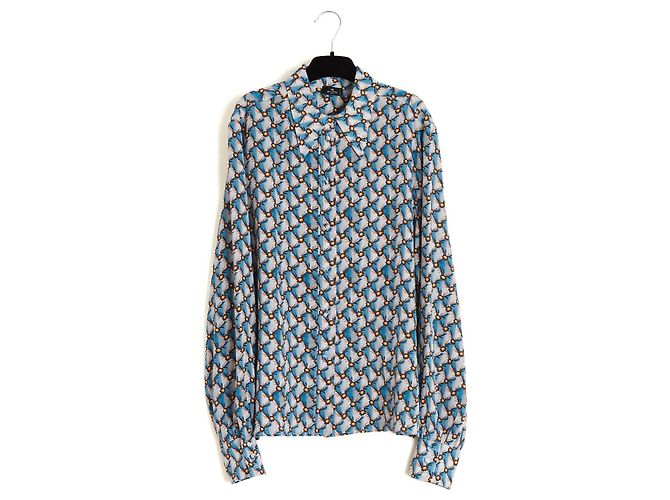 Blusa Etro Pre-Fall 2023 de crepe de seda con estampado azul