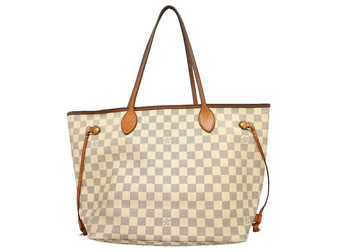 Louis Vuitton Damier Azur Neverfull MM Tote Bag Weiß