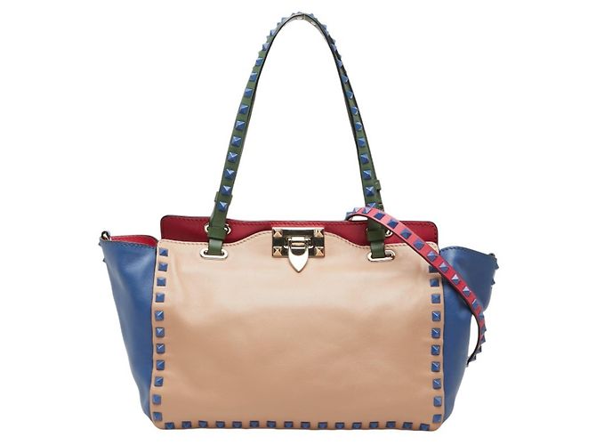 Valentino Rockstud Tote Bag Blau Beige