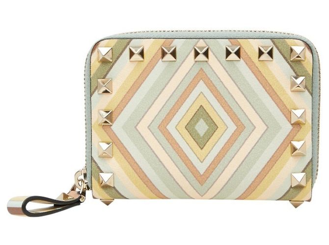 Valentino Studded Round Zip Mini Wallet Multiple colors Green