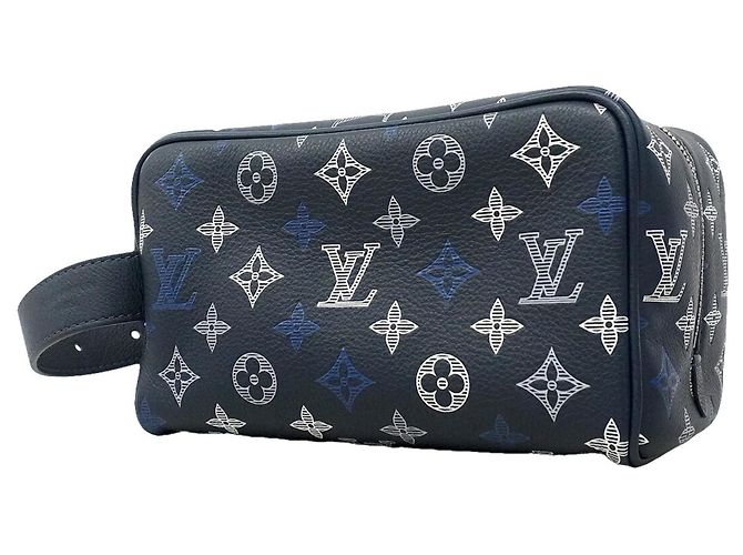Louis Vuitton Monogram Shadow Locker Dopp Kit Handbag Navy blue
