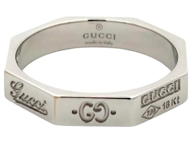 Anel de banda octogonal Gucci em ouro branco