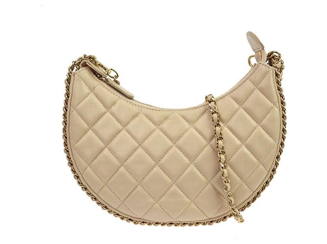 Chanel Chain Around Hook Hobo Quilted Lambskin Small Beige
