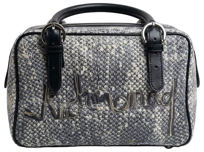 John Richmond Richmond Handtasche aus Kunstleder Schwarz Weiß Grau