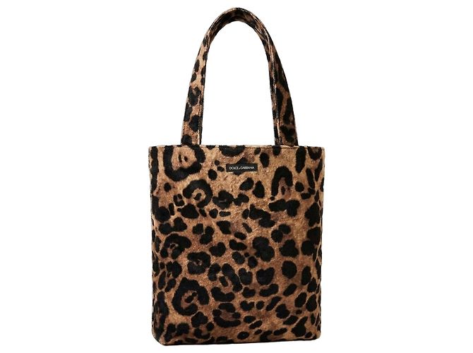 Bolso Tote Dolce & Gabbana Estampado Leopardo de Algodón Castaño Estampado de leopardo