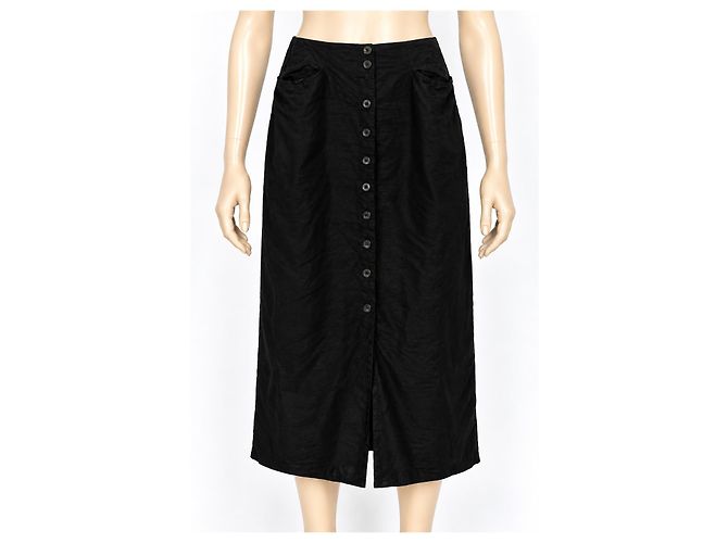 Falda midi Kenzo Paris de mezcla de lino negra Negro