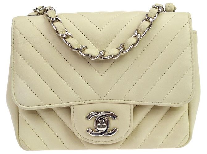 Chanel Classic Single Flap Chevron Lambskin Mini Bege