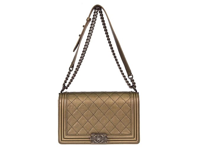 Chanel Boy Flap Quilted Perforated Lambskin Large Doré