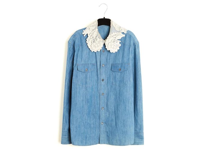 Miu Miu Camisa de denim con cuello de encaje desmontable Azul