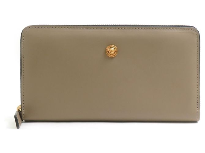 Versace Grayish Leather Long Wallet Grey