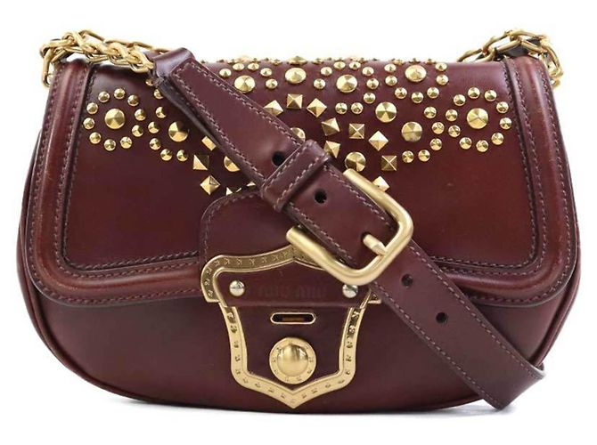 Bolsa de ombro em couro Miu Miu Marrom Dourado