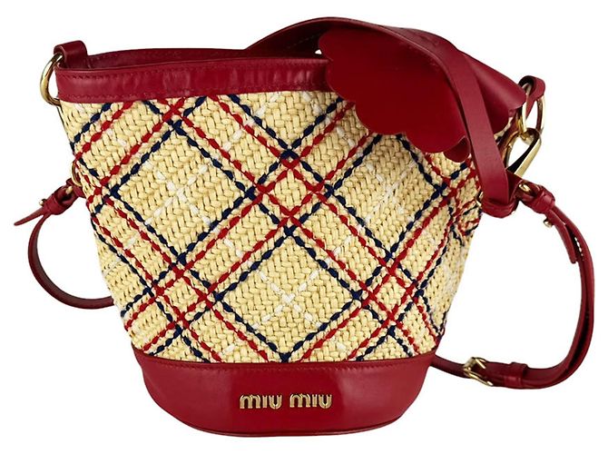 Borsa Miu Miu in rafia e pelle rossa Rosso