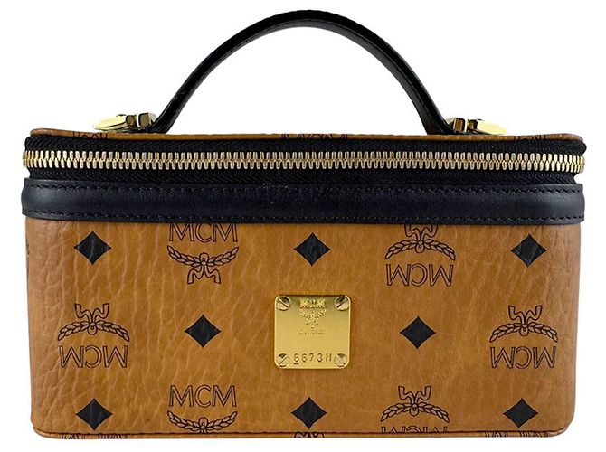 Bolso de hombro de cuero MCM Castaño Negro