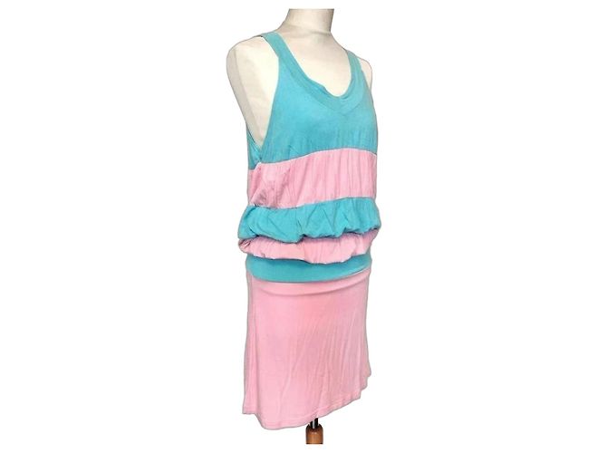 American Retro Vestito Cancan a Righe Rosa e Blu