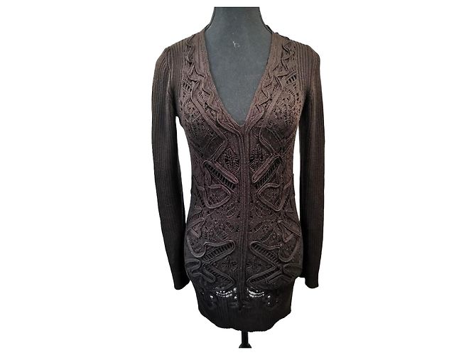 Autre Marque Angelo Marani Strickkleid Tunika Merinowolle Braun